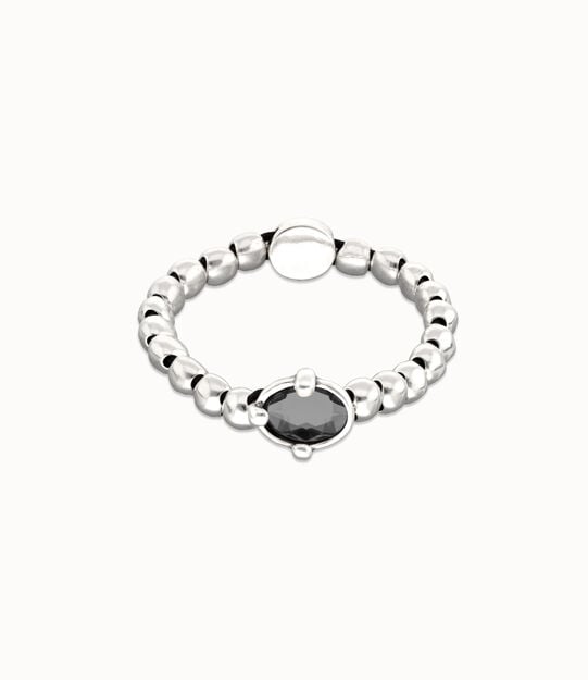 Pulsera de bolas bañada en plata con cristal facetado ovalado negro